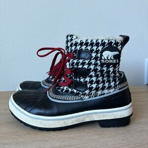 Sorel Tivoli Tweed Leather Waterproof Ankle Boots Houndstooth